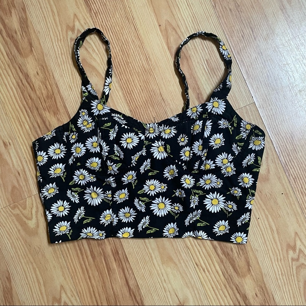 Corset-like cropped floral tank top
